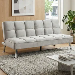 Sofa MCW-K21, Klappsofa Couch Schlafsofa, Nosagfederung Schlaffunktion Liegefläche 181x107cm ~ Samt, grau