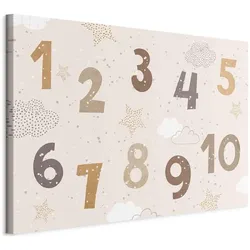 Artgeist, Bilder, Jumping Numbers - Numbers in a Subdued Beige-Brown Hue Among Snowflakes Stars and Clouds (120 x 80 cm)
