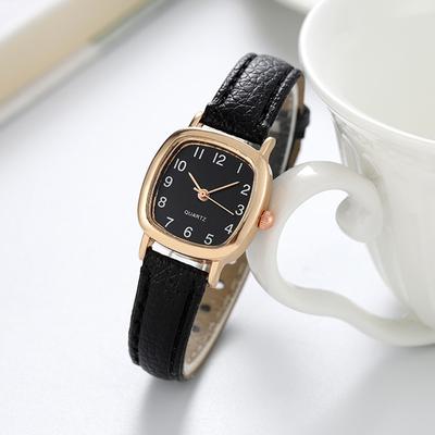 Modern Mode Marketplace Elegant Small Arabic Numeral Womens Quartz Leather Watch black Black