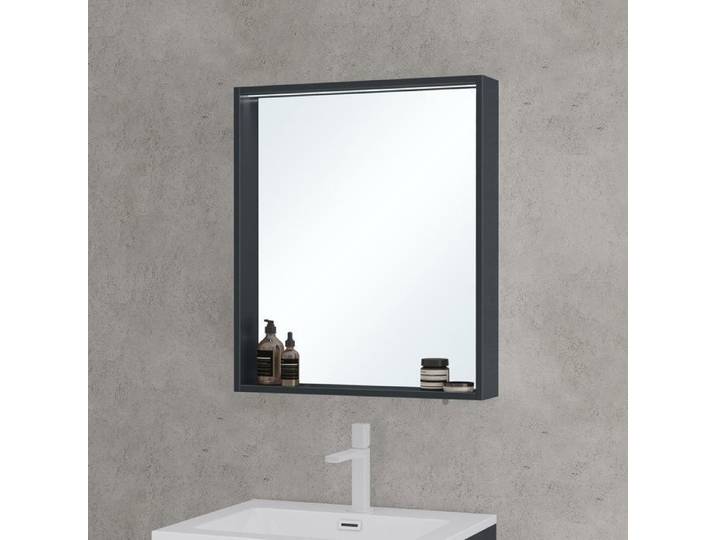 Mai & Mai® Miroir de Salle de Bain avec Étagère Armoire Murale avec Éclairage Miroir Suspendue 60x12x70cm Gris Noir Mat