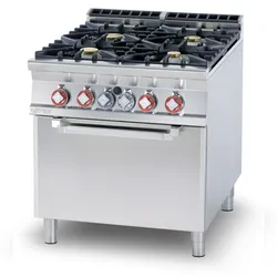 4-Flammen-Gasherd mit belüftetem Elektrobackofen GN1/1. Struktur aus rostfreiem Stahl. Abmessungen cm 80x90 h90. Modell CFV4-98GE