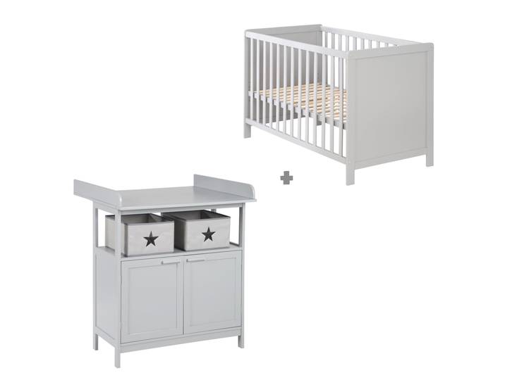 Möbelset 'Hamburg' - Baby- & Beistellbett 60x120 + Wickelkommode 2-türig - Taupe