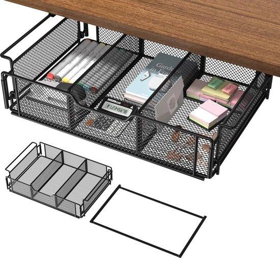Verborgen lade voor onder het bureau met tussenschot, zwart, metaal en kunststof