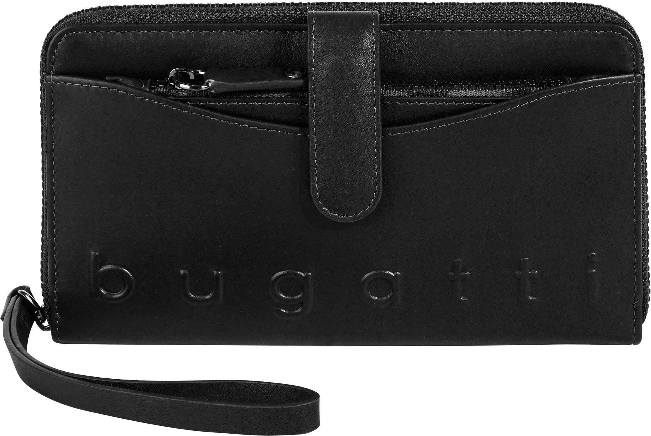 Geldbörse BUGATTI "BUGATTI Damen DAPHNE echt Leder", Damen, schwarz, Leder, leicht glänzend, unifarben, Kleinlederwaren Geldbörse, echt Leder schwarz Einheitsgröße