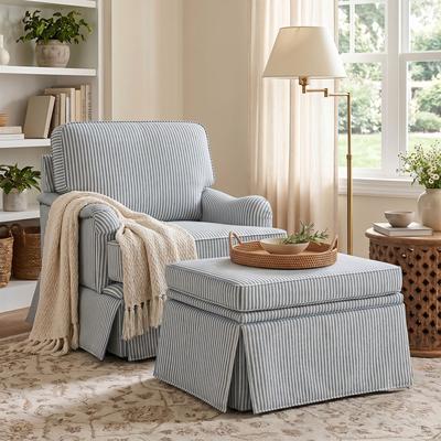 Uixe Chenille Swivel Accent Chair Storage Ottoman Set with Nailhead Trim Skirt