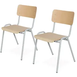 BRB 2-teiliges Stapelstuhl-Set, Gestell lichtgrau, Sitz/Lehne aus Buche-Schichtholz