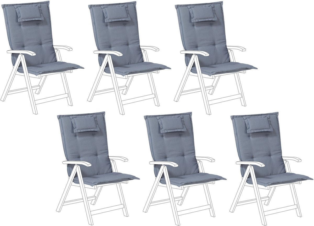 Java/Amantea Set van 6 Tuinkussens - Blauw - 50 x 70 cm - Polyester