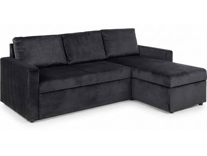 Sacramento Schlafsofa Chaiselong wendbar, versteckte Aufbewahrung und ausziehbares Bett antracitgrau.