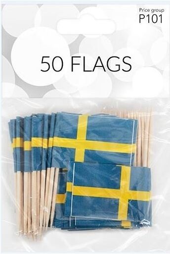 No-Name Kageflag På Træpind, Svensk Flag, 50 Stk.