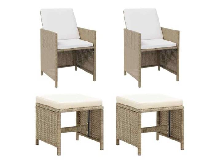 DYRJDJWIDHW PE Rattan Witterungsbeständig Terrassenbalkon Beige 2 STK. Gartenstühle mit Hocker 2 Stk. Poly Rattan Beige Sitzgruppe Balkon Terrasse Wetterfest Polster Stahlgestell
