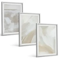 BILDER SET 3er Set - 40x60 cm Silberner Rahmen - Abstrakte Pinselstriche