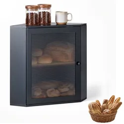 VEVOR Eck-Brotkasten Acrylfenster Brotbox 321x321x427 mm Bambusholz Schwarz Ideal für Bagels, Muffins & Selbstgebackenes Brot, Magnetverschluss & 3-Stufig Höhenverstellbarer Einlegeboden, Belüftet