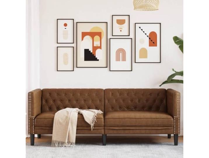 HEFZGDB Chesterfield-Sofa 3-Sitzer Braun Kunstleder Wildleder-Optik Mikrofaser Stoff Polsterung Strapazierfähig Bequem Sitzkomfort Stilvolles Wohnzimmer Möbel Langlebig Einfache