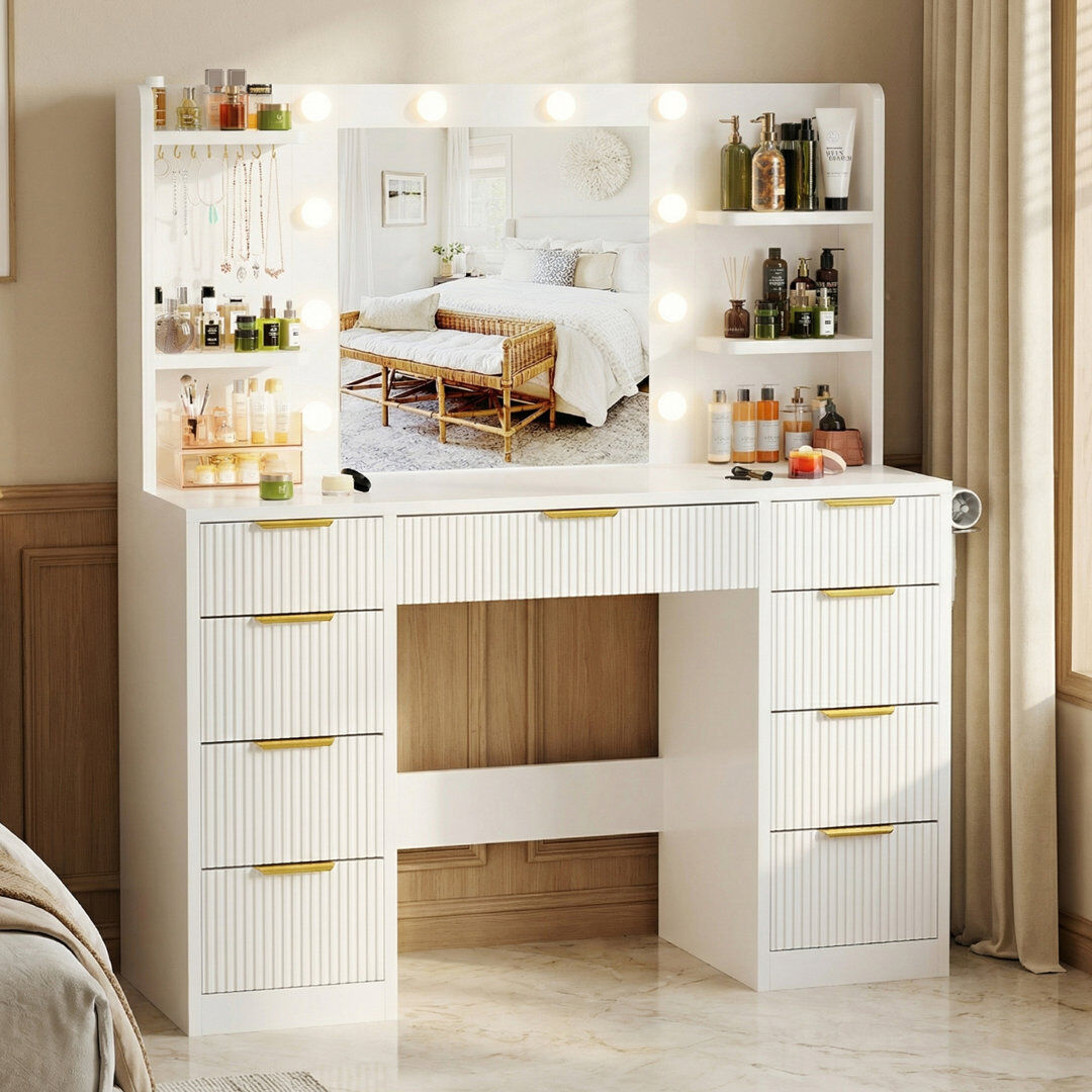 Metro Dressing Table with Mirror White 137cm H X 110cm W X 40cm D