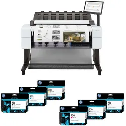 HP DesignJet T2600 36 Zoll PostScript Multifunktionsdrucker inklusive zusätzlichem HP Tintenset 730