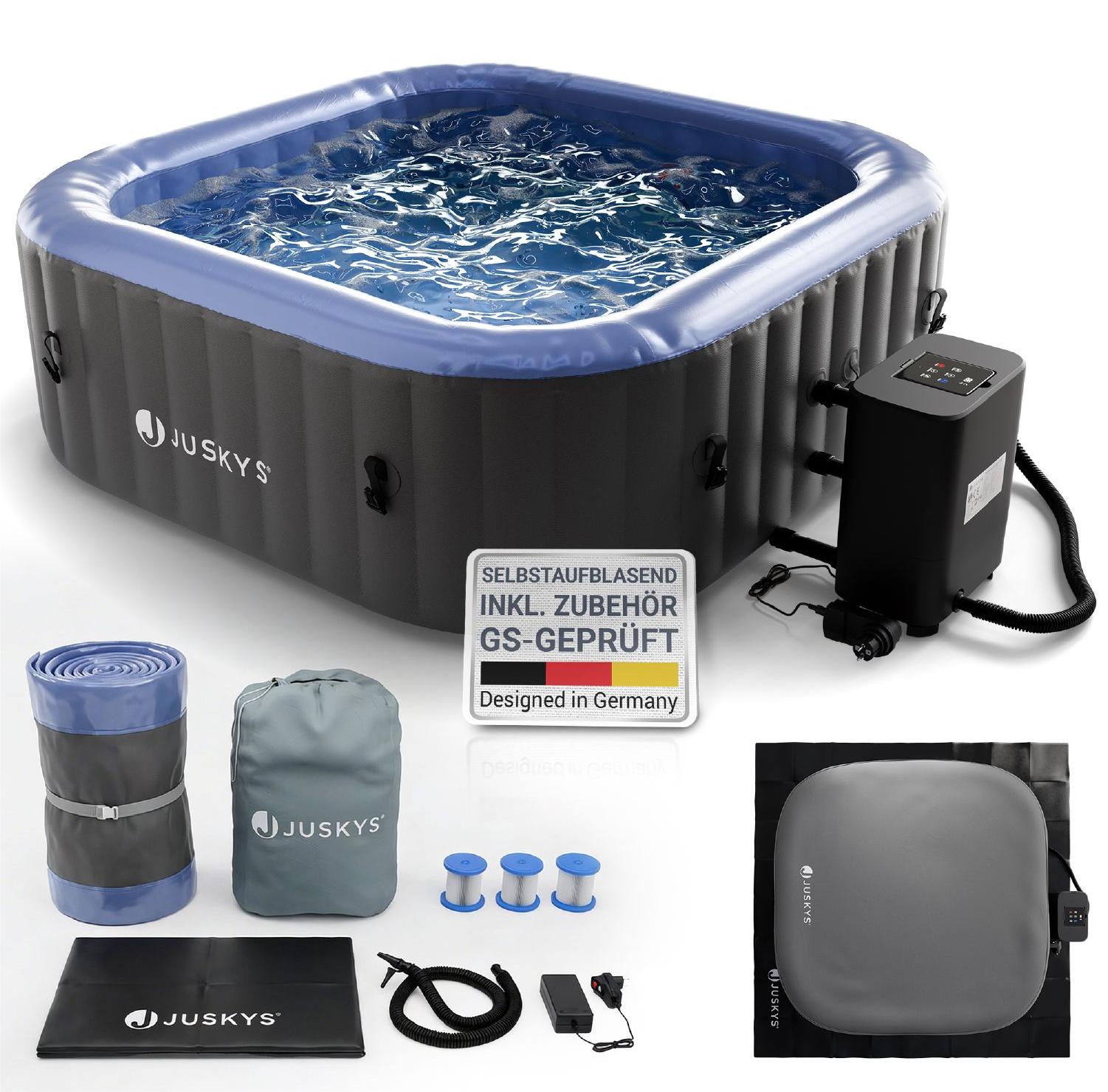 Juskys Whirlpool SpaLuxe Grau/Blau - 3000W 130 Düsen aufblasbar 185x185x65 cm