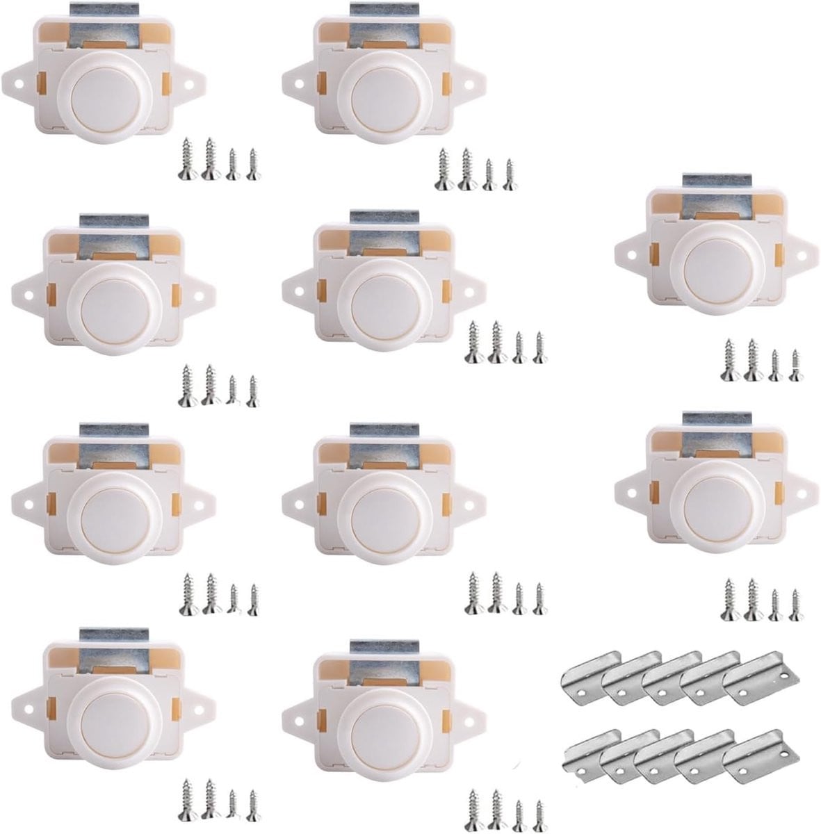 Set van 10 beige drukknoppen voor deursloten, geschikt voor meubels, caravans, jachten, campers en kasten
