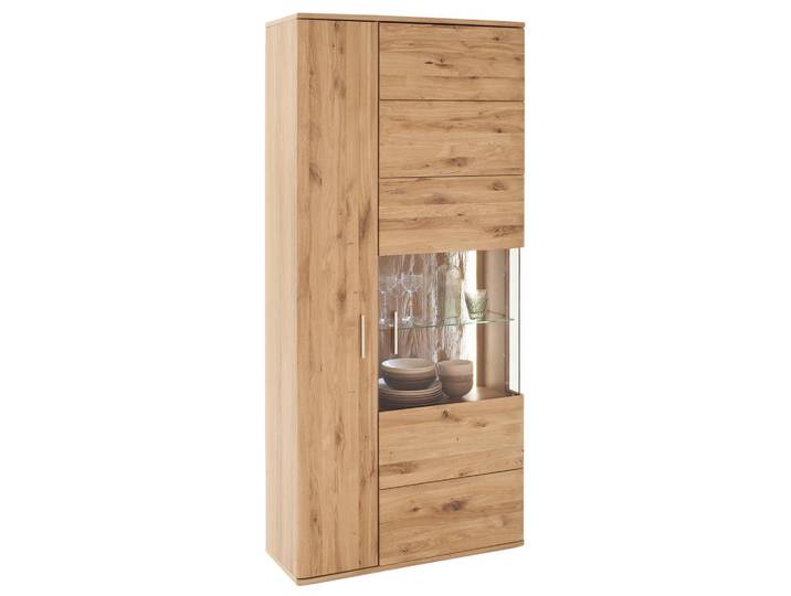 Livetastic Vitrinenkombination Santori, Eiche, Kunststoff, Asteiche,Asteiche,Eiche, furniert, teilmassiv,massiv,furniert, 90x208x37 cm, Made in EU, Holzmöbel, Holzschränke, Vitrinen Holz, Vitrinenschränke Holz