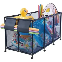 VEVOR Pool Aufbewahrungsbehälter 1755x815x890 mm, Organizer mit Seitentaschen, Metallrahmen, Netzkorb, Aufbewahrungsbox, Organisationskorb, Aufbewahrungskorb, Aufbewahrungswagen für Poolspielzeug