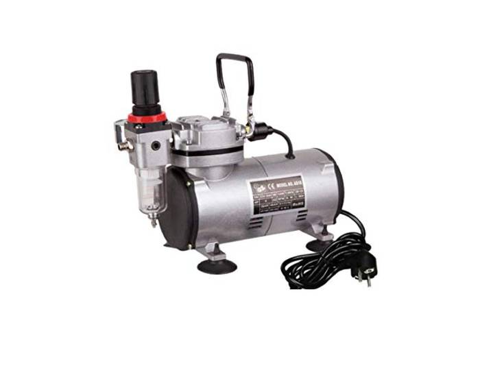 Fengda FD-18-2 Mini Airbrush-compressor, krachtige luchtstroom en luchtdruk, eenzuiger olievrije mini-compressor met regulator, filter en manometer uitgerust.