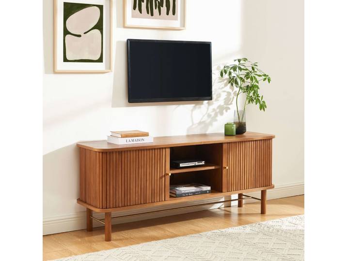 Meuble tv frêne foncé portes tambour 150cm