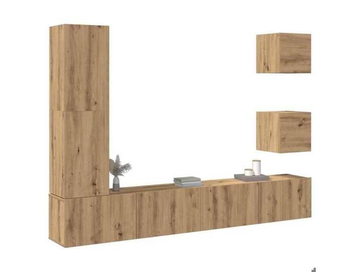 Ensemble Armoires-HIFI mural (Lot de 5) - Meuble TV suspendu - Grande espace - chêne artisanal(3 parcel) T6640