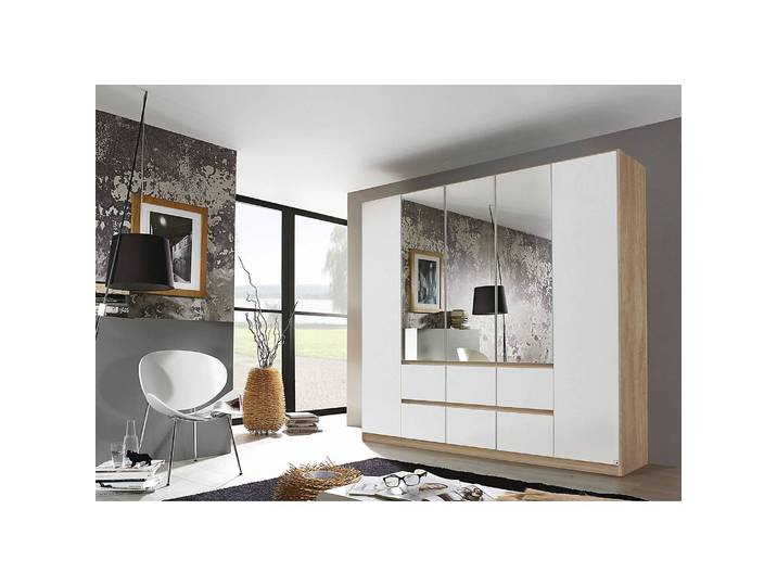 Drehtürenschrank Mainz 226cm Braun/Weiß/Alpinweiß/Eiche Sonoma Dekor Basic mit Spiegeltür/-en