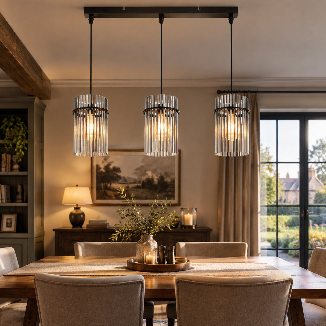 Metro 3 - Light Glass Cylinder Pendant Black 150cm H X 5cm W X 48cm D
