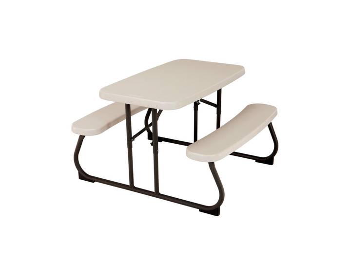 Kinder-Gartenset Kinder Klapptisch, Grauweiß, Metall, Kunststoff, Uni, 90x54x83 cm, Tisch klappbar, rostfrei, UV-beständig, Bank klappbar, platzsparend verstaubar, Freizeit & Co, Gartenspielzeug