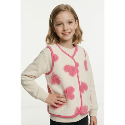 Fleeceweste NAME IT "NMFLARA TEDDY VEST", Mädchen, Gr. 98, rosa (antique weiß), Fleece, Obermaterial: 100% Polyester, bedruckt, normal, V-Ausschnitt, Westen Fleeceweste, aus Polyester, normal geschnitten, mit V-Ausschnitt