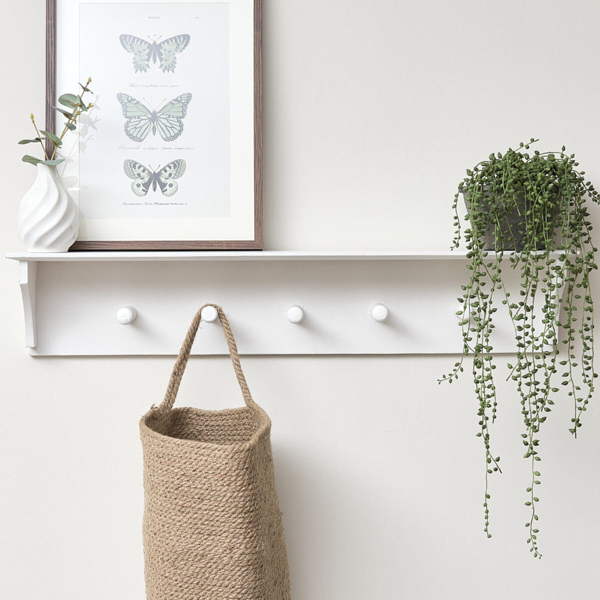 White Wall Shelf with Hooks Wood