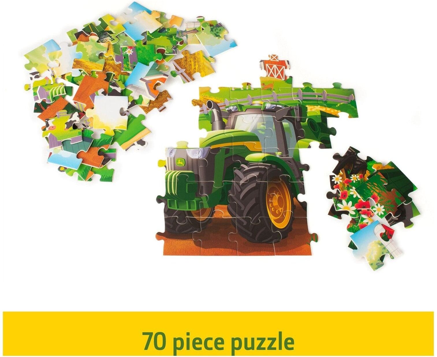 TOMY John Deere Kids 70-Piece Farm Scene Jigsaw Puzzle for Kids, 45.7 x 35.6 cm, Green, Officially Licensed John Deere, Encourages Early Skills, Ages 3+