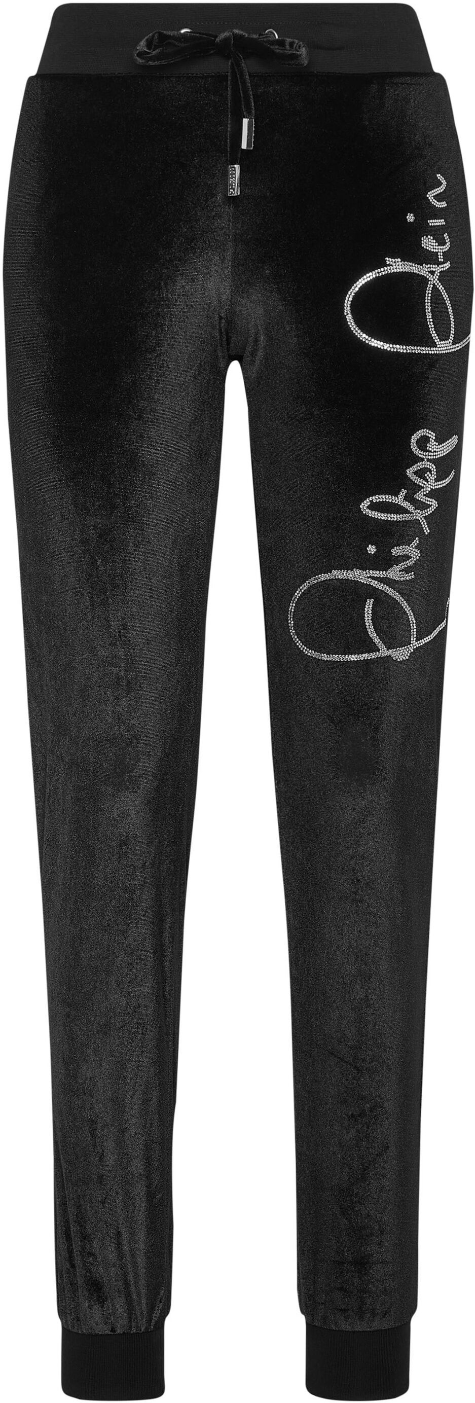 Jogginghose PHILIPP PLEIN "Signature Mit Schmucksteinen", Damen, Gr. S, US-Größen, schwarz (02, schwarz), Obermaterial: 95% Polyester, 5% Elasthan, Hosen Jogginghose