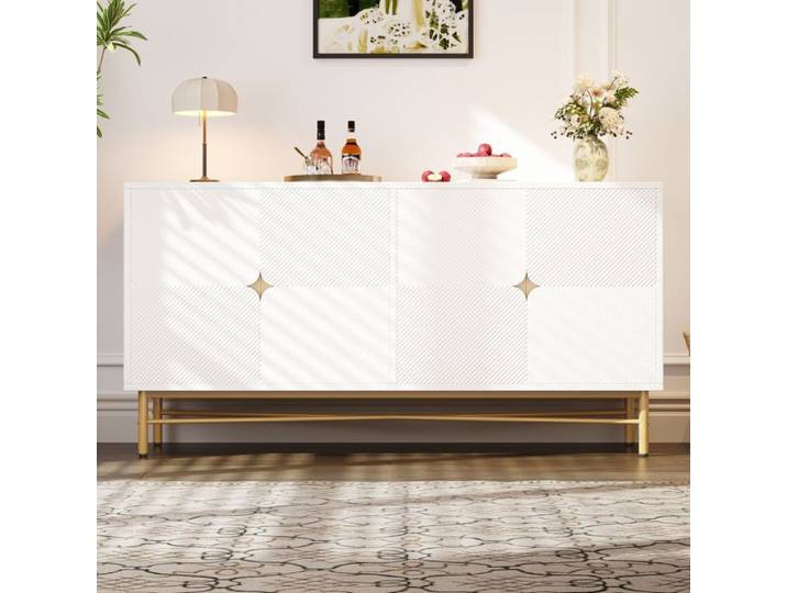 Buffet - TRUXEN8 - 160cm - Poignées dorées - Pieds haute brillance - Blanc