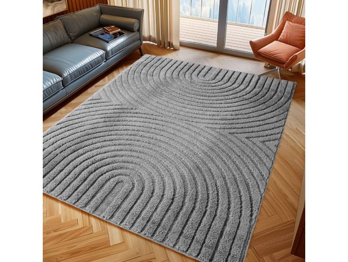 Tapis à reliefs géométriques gris- 60x110 cm