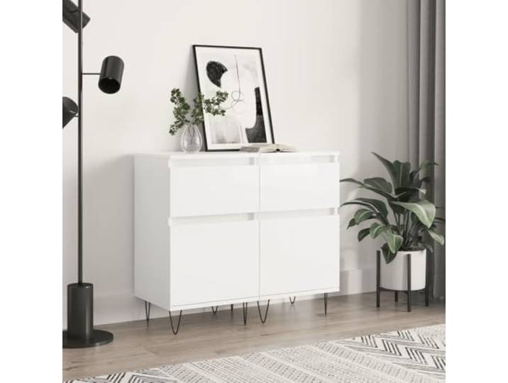 HEFZGDB Modernes Sideboard für Wohnzimmer oder Flur in Weiß mit viel Stauraum und Deko-Oberfläche aus Holzwerkstoff mit glatter feuchtigkeitsbeständiger Oberfläche und stabilen