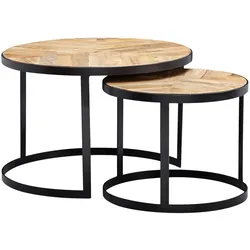 Couchtisch-Set `Esino`: Industrie-Stil, massives Holz und Metall, platzsparend, handgefertigt. Beige, 60x60x40 cm | Kadima Design