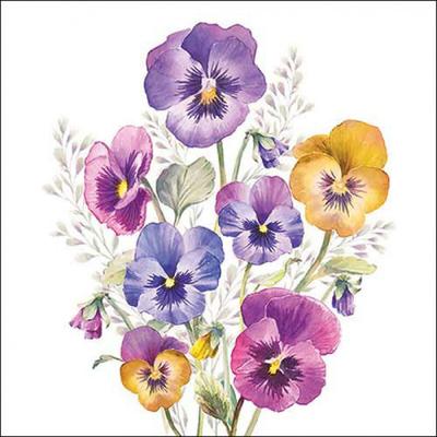 Ambiente 20 Servietten Papier 33x33cm 3-lagig - hochwertige Einweg Papierservietten Aquarell Stiefmütterchen bunt Blumen Frühlingsmotiv Garten Tischdeko Deko