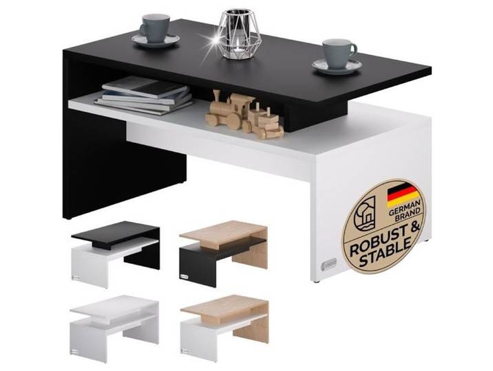 CASARIA® Table basse rectangulaire blanc noir 92x51x48cm Table de salon 50kg Table basse moderne Rangement intérieur