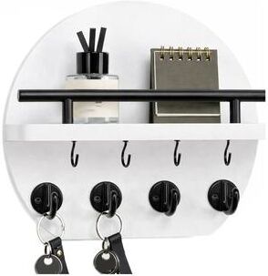 Perfect Picks Market Rustic Wall Mounted Key Holder With Shelf & Mail Organizer For Entryway Storage white