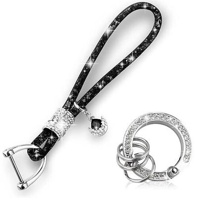 1 stück strass luxus auto schlüsselbund anti-verloren frauen silber schnalle auto schlüssel ring kette halter telefon schlüsselring bling zubehör