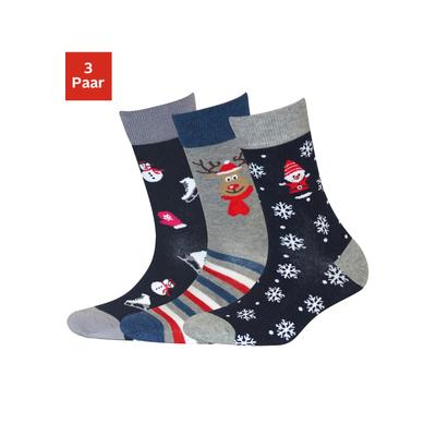 Socken H.I.S, Damen, Gr. 39-42, bunt (marine, grau, rot, gemustert), Baumwollmischung, gemustert, lustiges Design, elastisch, Socken Socken, mit Weihnachts-Design