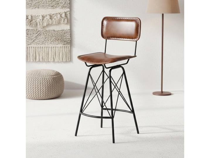 Chaise de bar en cuir marron design