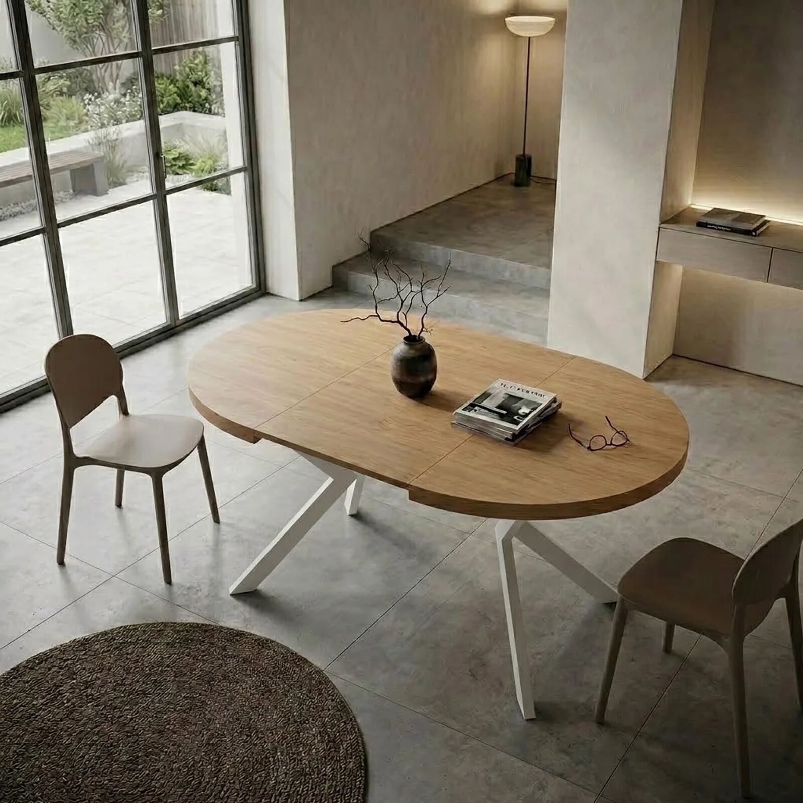 garneroarredamenti Tavolo allungabile 100/250cm rotondo rovere dorato bianco Agri