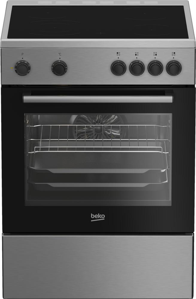 Beko FBM6701X, Freistehender Herd, Schwarz, Edelstahl, Drehregler, Edelstahl, Vorderseite, Keramik