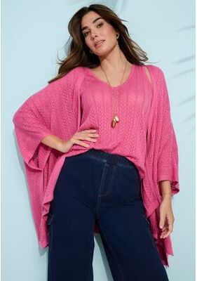 Plus Size Women's Plus Size Pointelle Open-Front Ruana Cardigan by Roaman's in Vintage Rose (Size S)