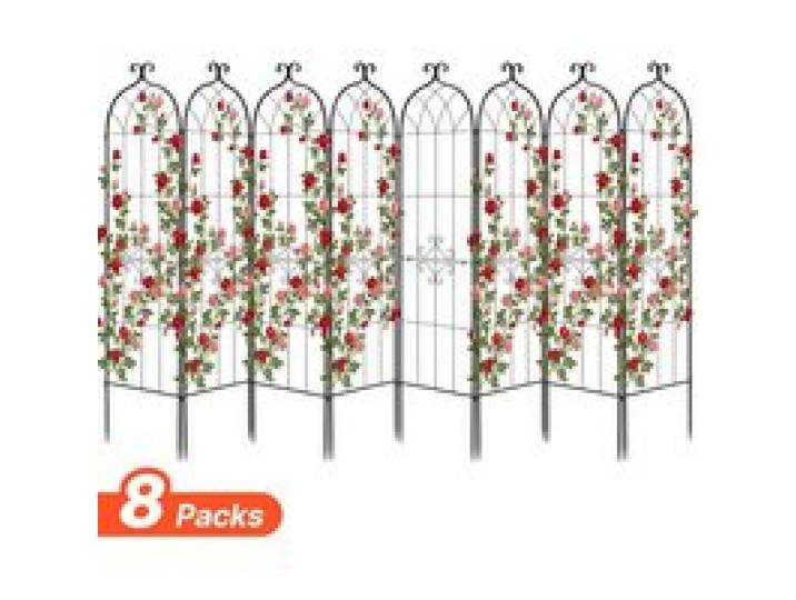 VEVOR Treillis de Jardin Métal 52,5x180 cm Support de Plante Grimpante Lot de 8 Treillis pour Rosiers, Tomates, Concombres, Fleurs Légumes Grimpants, avec Revêtement en Poudre, Système de Verrouillage