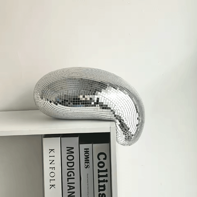 Uplift Curations Handcrafted Melted Disco Ball Mirror Funky Aesthetic Room Decor silver