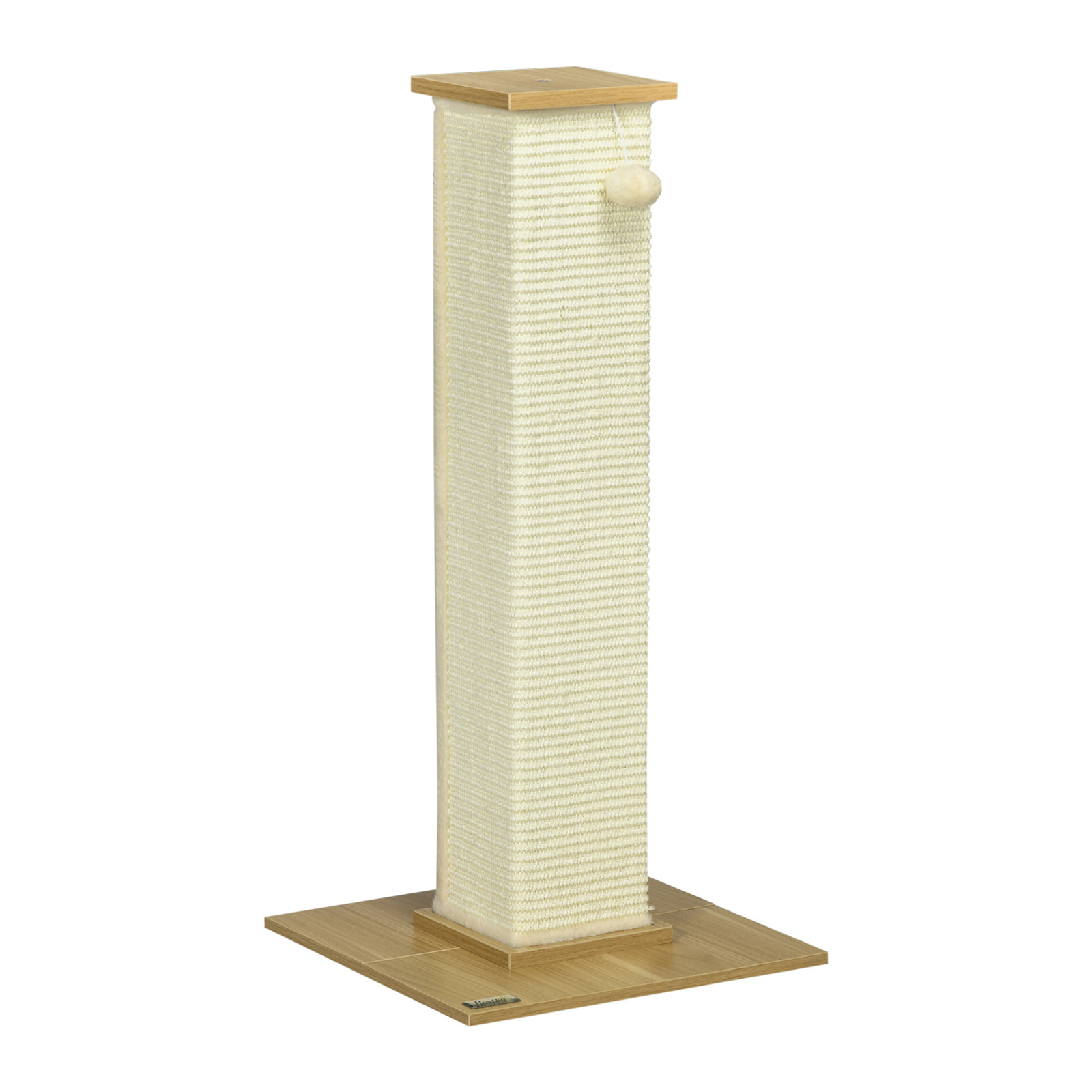 PawHut Kattenboom met Krabpaal van Sisaltouw en Speelbal, Eikenhout, Hoogte: 80 cm