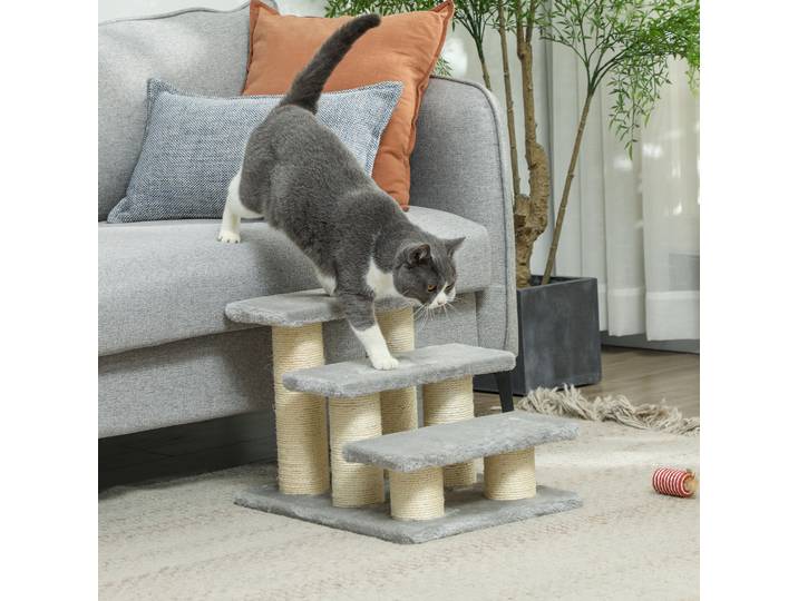 PawHut Rampe 3 Marches 34cm pour Chien Chat Lit Canapé Gris